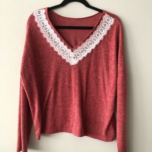 Women’s Lace Lined Vneck Long Sleeve Oversized Blouse Size Large New